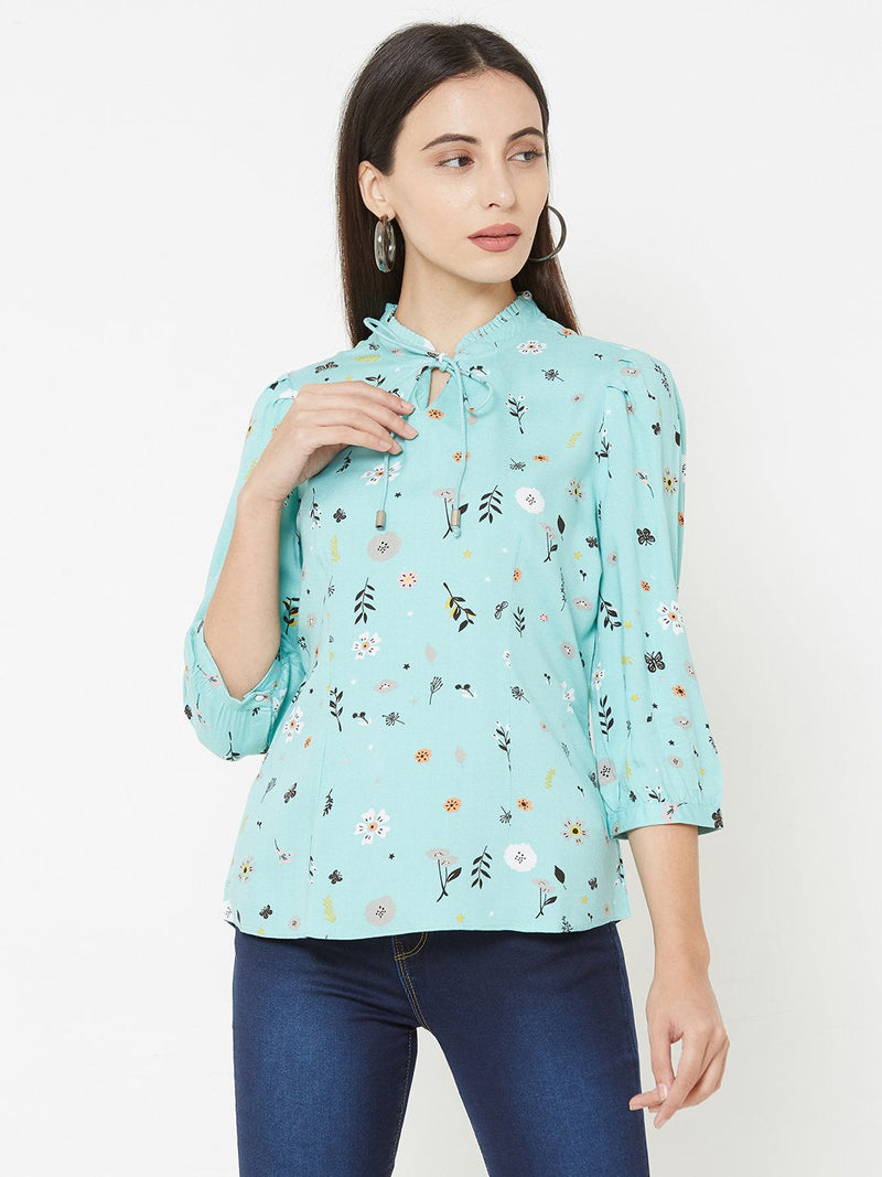 Green Woven Printed Top - Green