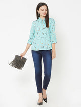 Green Woven Printed Top - Green