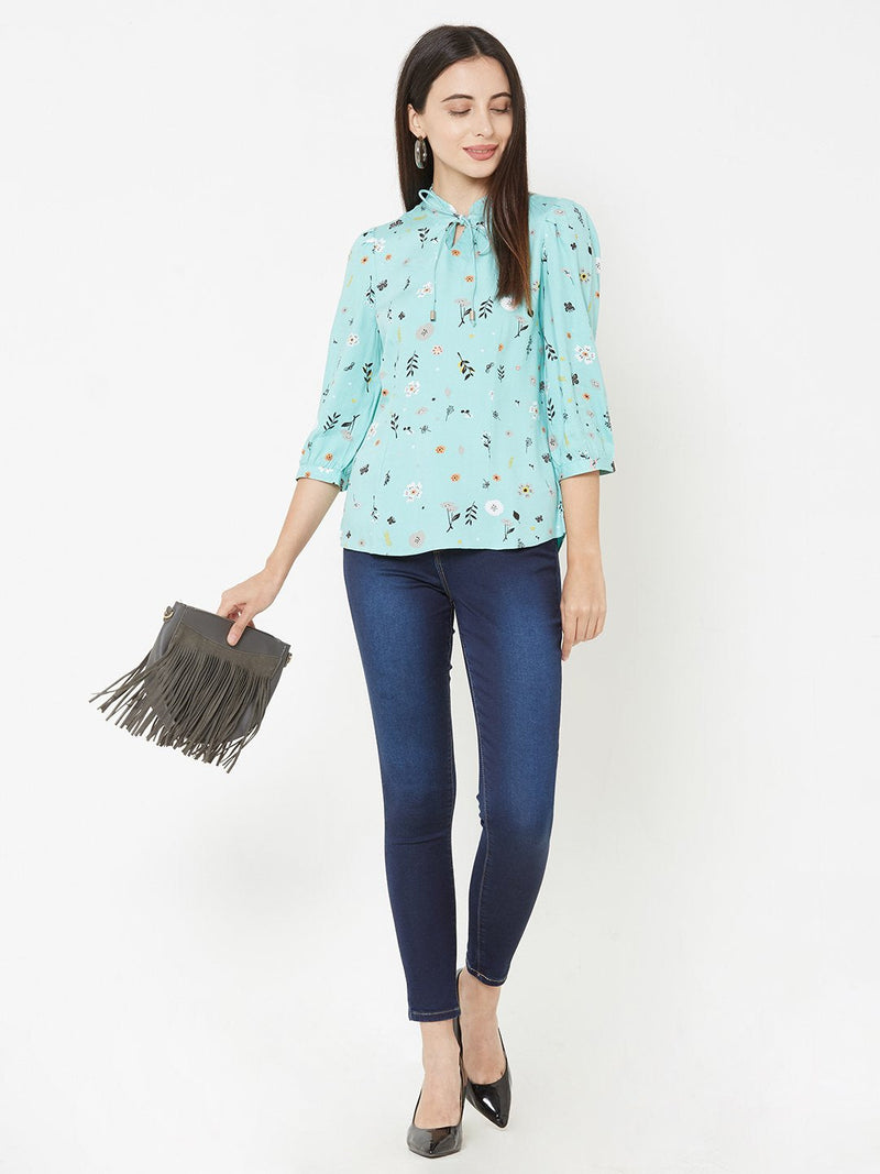Green Woven Printed Top - Green