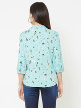 Green Woven Printed Top - Green