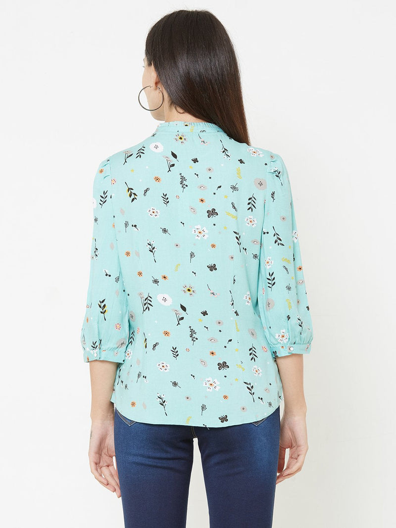 Green Woven Printed Top - Green