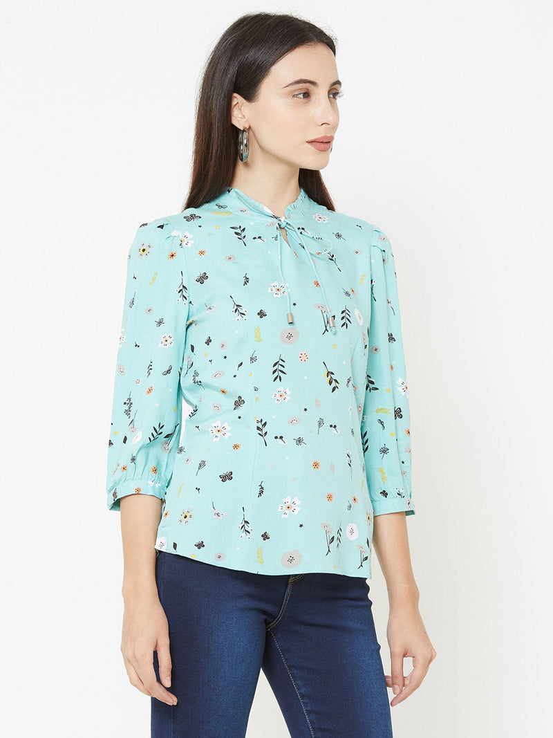 Green Woven Printed Top - Green