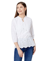 Embroidered Cinched Waist Top - Bleach White