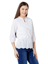 Embroidered Cinched Waist Top - Bleach White