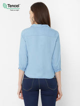 Solid Shirt Style Top - Light Blue