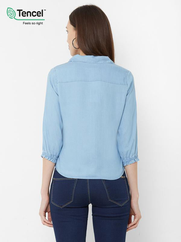 Solid Shirt Style Top - Light Blue