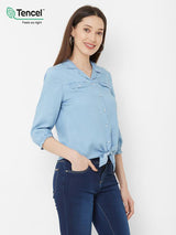 Solid Shirt Style Top - Light Blue