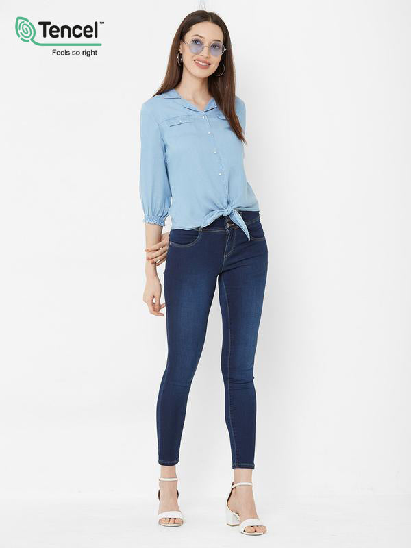 Solid Shirt Style Top - Light Blue