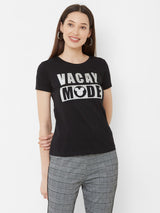 Printed Round Neck T-Shirt - Black