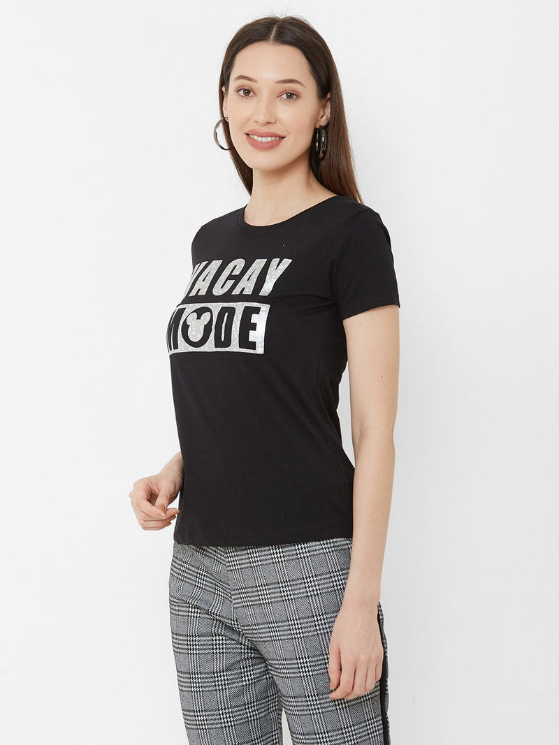 Printed Round Neck T-Shirt - Black