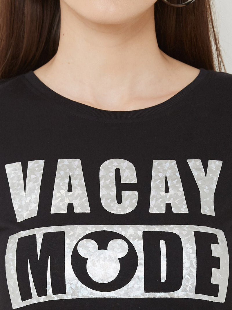 Printed Round Neck T-Shirt - Black