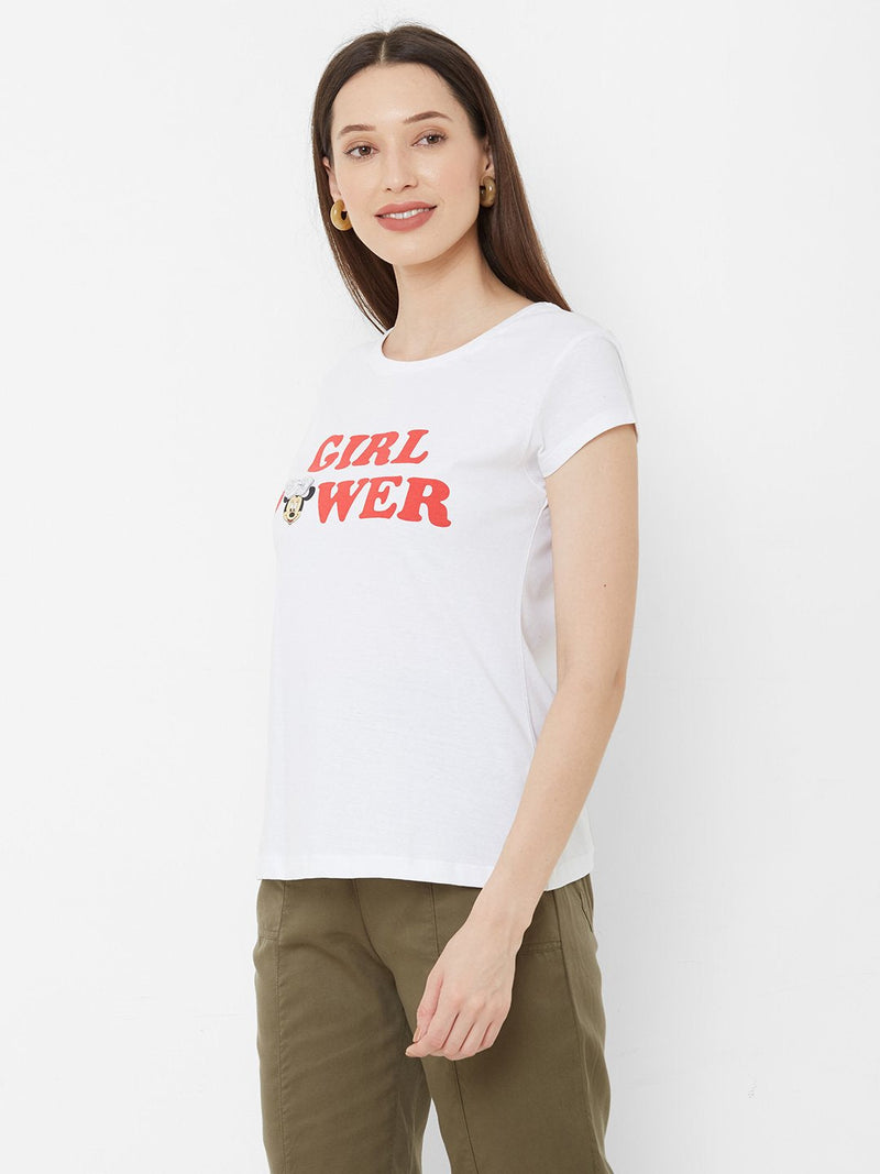 Printed Round Neck T-Shirt - White