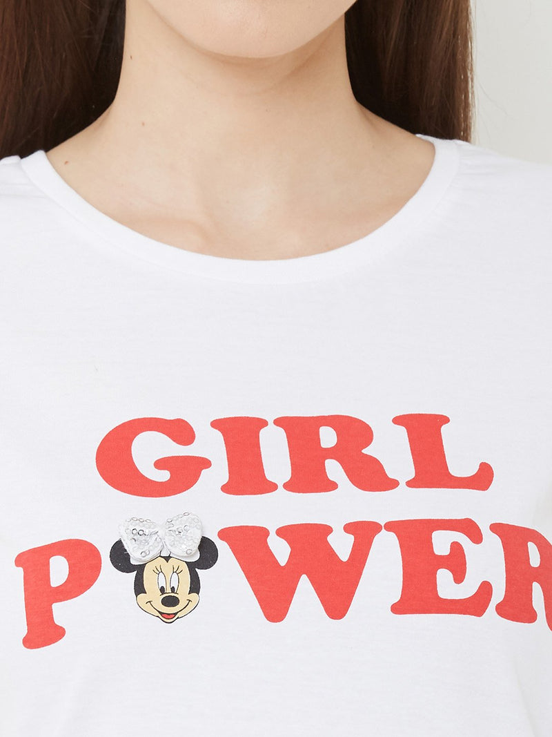 Printed Round Neck T-Shirt - White