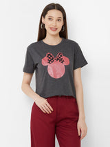 Printed Round Neck T-Shirt - Anthra Melange