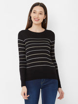 Striped Round Neck T-Shirt - Black