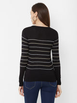 Striped Round Neck T-Shirt - Black