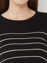 Striped Round Neck T-Shirt - Black