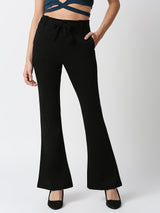High-Rise Flared Knitted Paper Bag Pants - Black