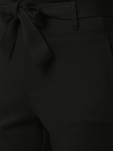 High-Rise Flared Knitted Paper Bag Pants - Black