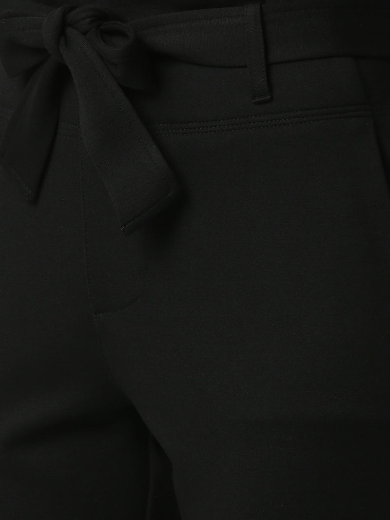 High-Rise Flared Knitted Paper Bag Pants - Black