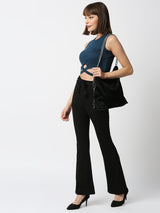 High-Rise Flared Knitted Paper Bag Pants - Black