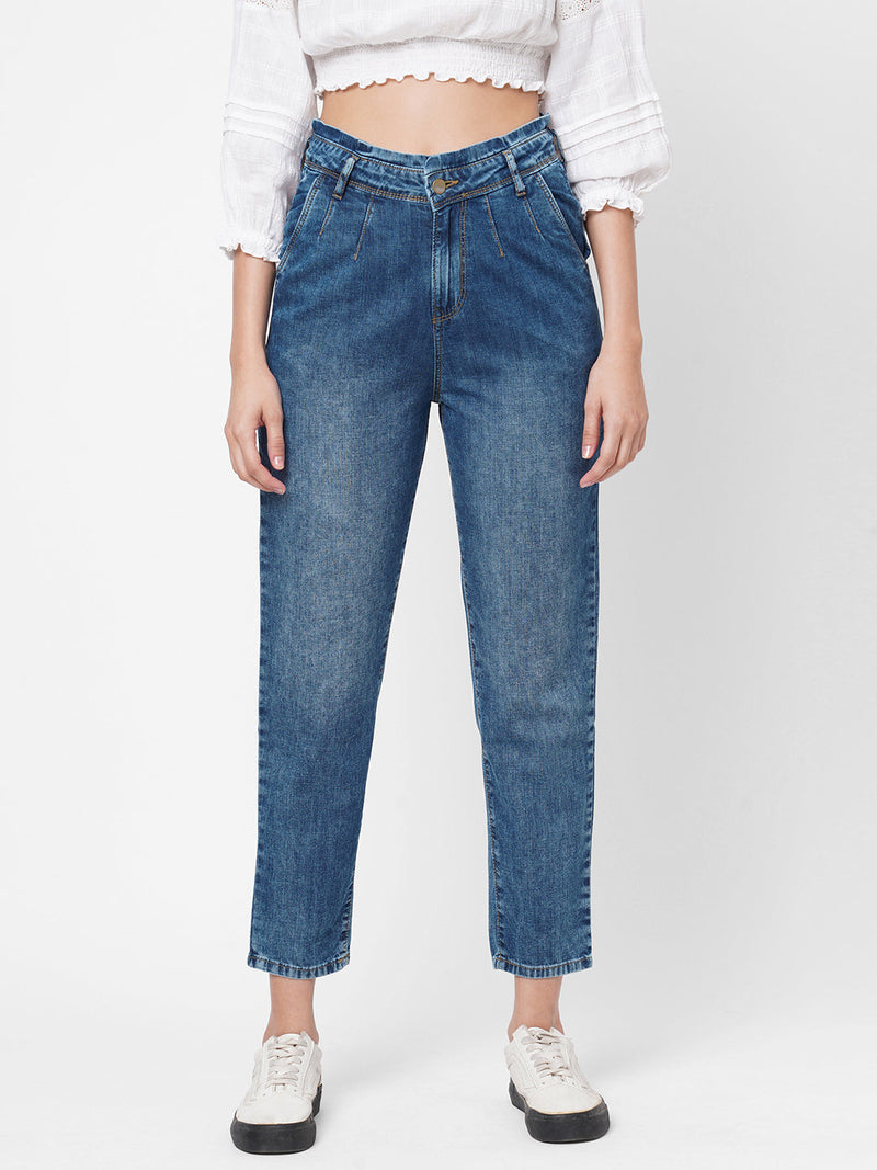 High-Rise Baggy Fit Jeans - Mid Blue