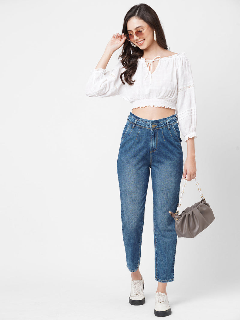 High-Rise Baggy Fit Jeans - Mid Blue