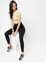 High-Rise Knitted Paper Bag Pants - Black