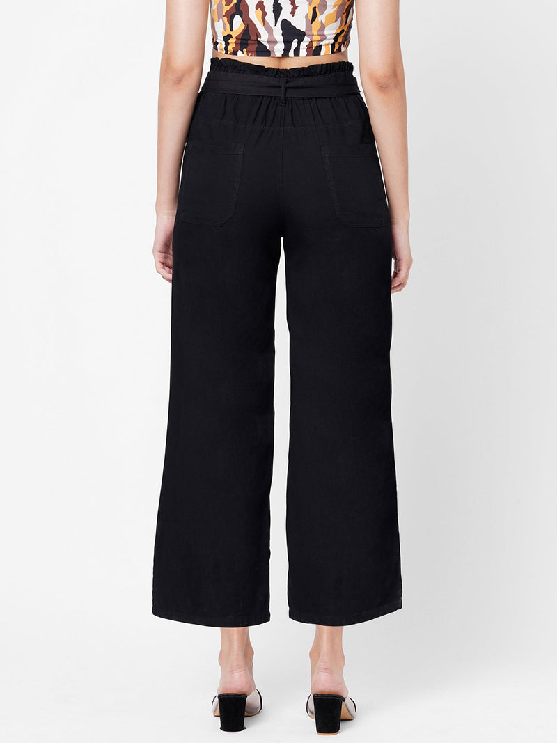 High-Rise Paper Bag Culottes - Black