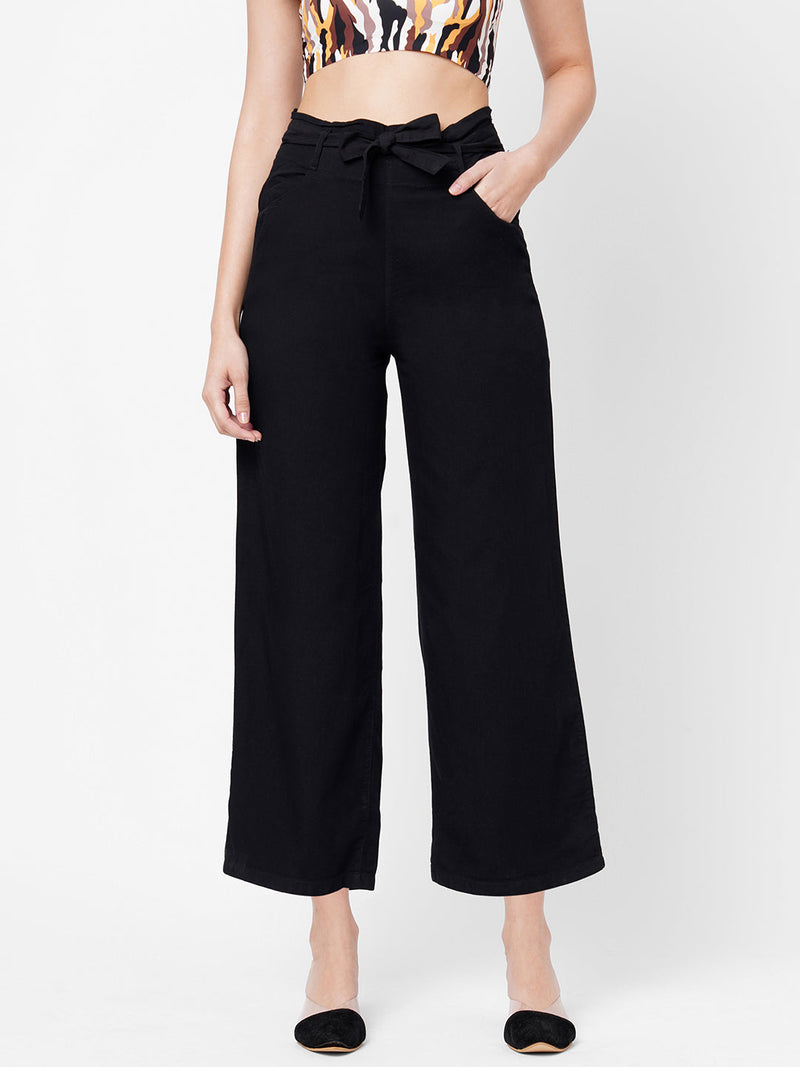 High-Rise Paper Bag Culottes - Black