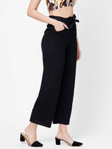 High-Rise Paper Bag Culottes - Black