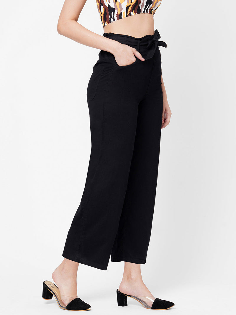 High-Rise Paper Bag Culottes - Black