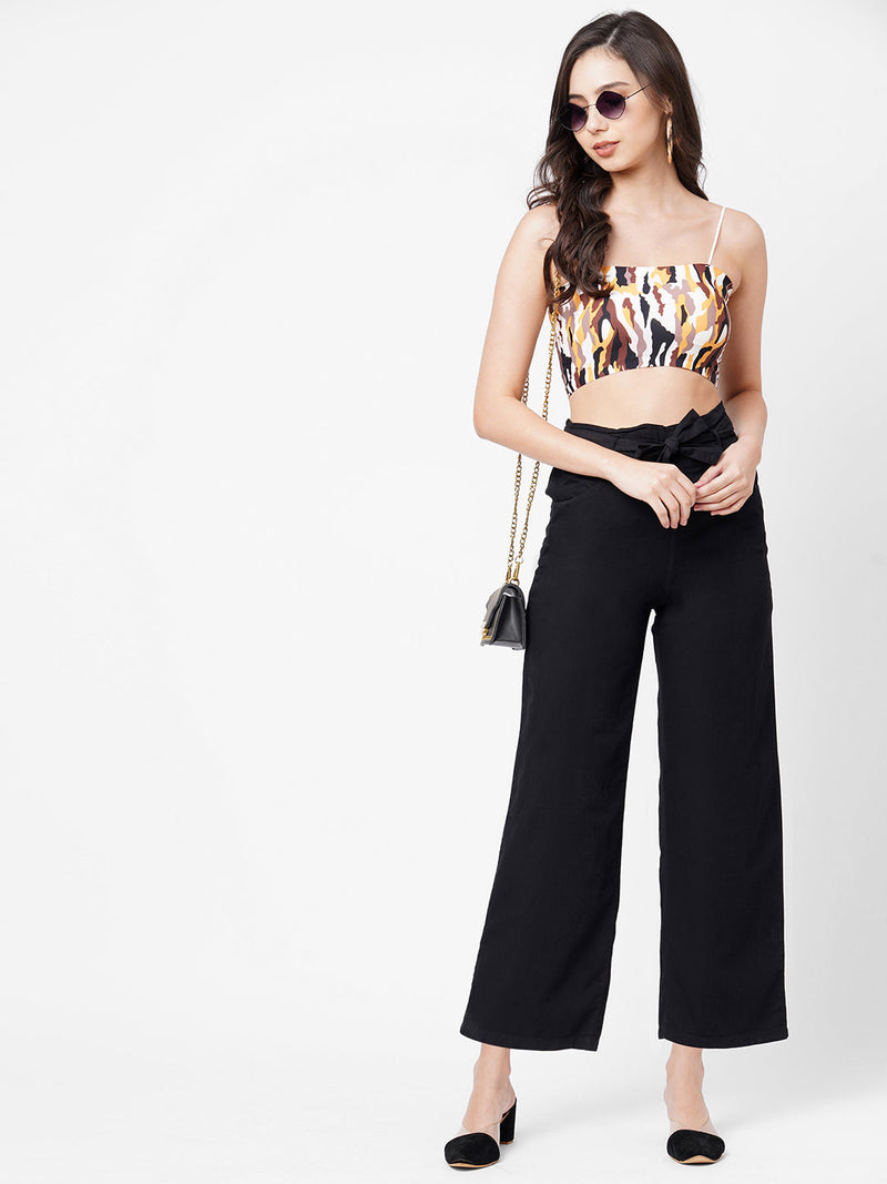 High-Rise Paper Bag Culottes - Black