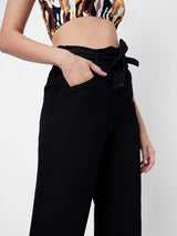 High-Rise Paper Bag Culottes - Black