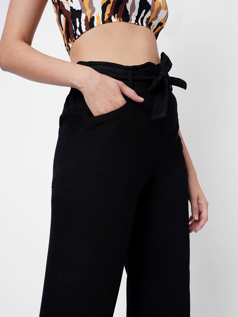 High-Rise Paper Bag Culottes - Black