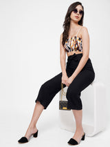 High-Rise Paper Bag Culottes - Black