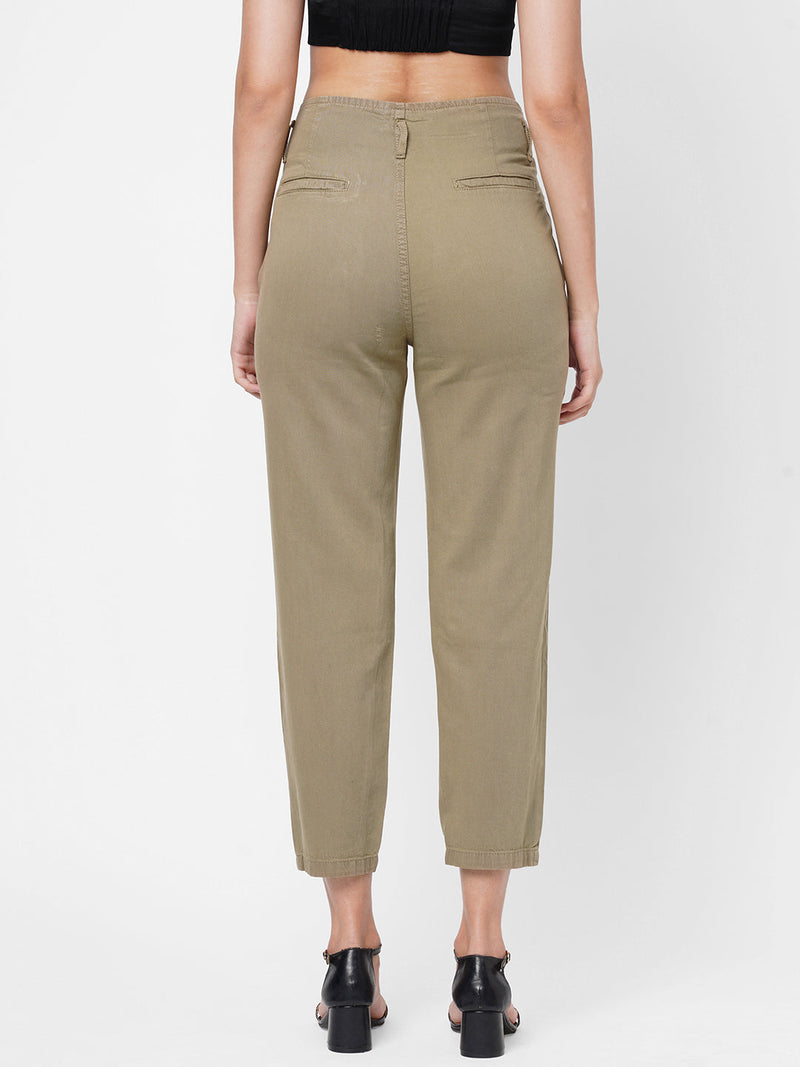 High-Rise Baggy Fit Jeans - Olive