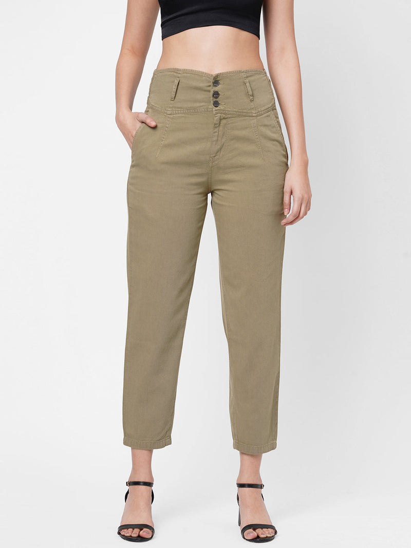 High-Rise Baggy Fit Jeans - Olive