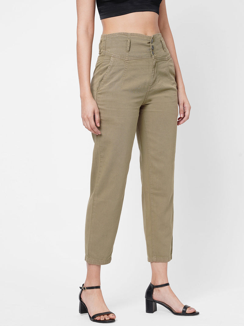 High-Rise Baggy Fit Jeans - Olive