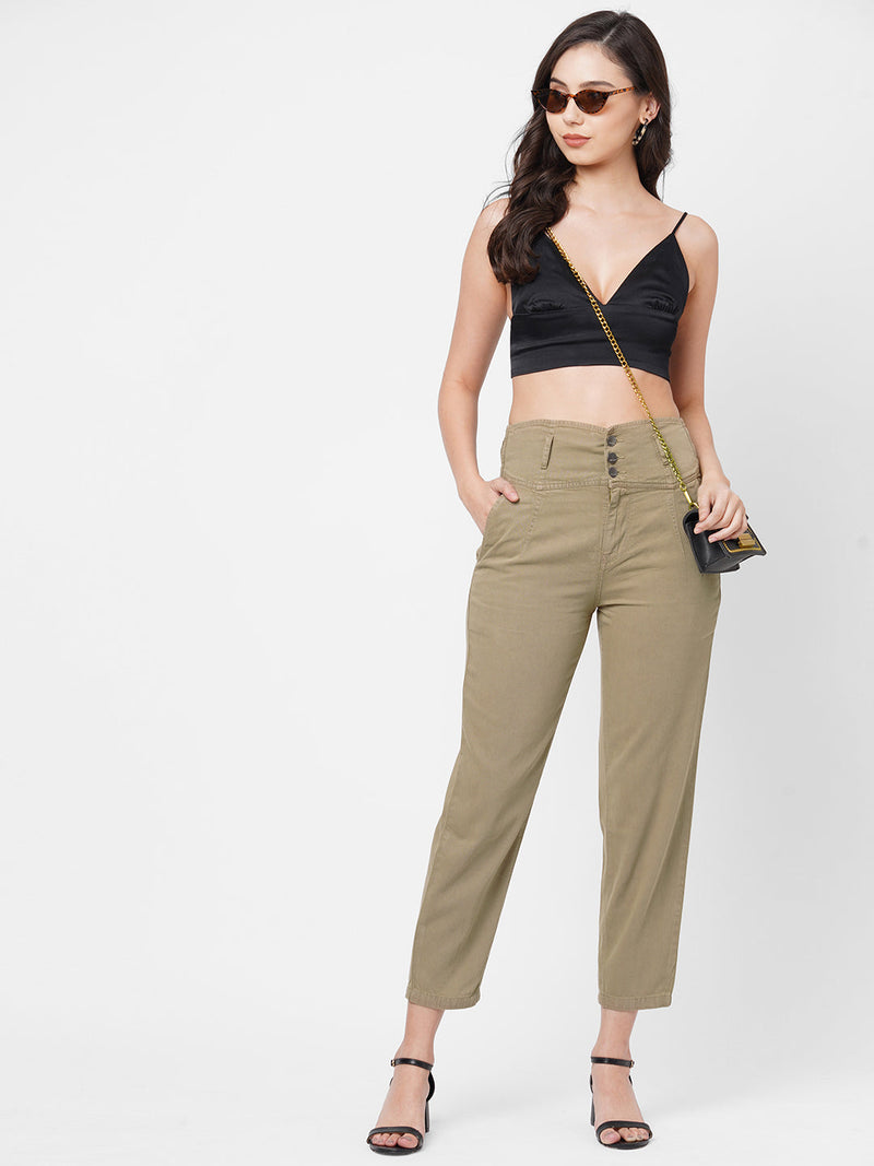 High-Rise Baggy Fit Jeans - Olive