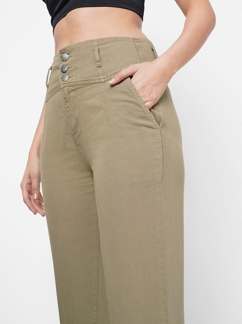 High-Rise Baggy Fit Jeans - Olive