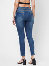 K4068 Mid-Rise Push Up Super Skinny Ripped Jeans - Blue