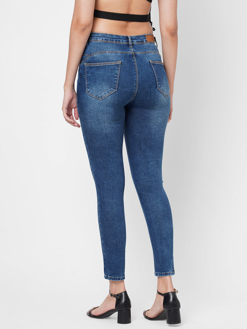 K4068 Mid-Rise Push Up Super Skinny Ripped Jeans - Blue