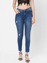 K4068 Mid-Rise Push Up Super Skinny Ripped Jeans - Blue