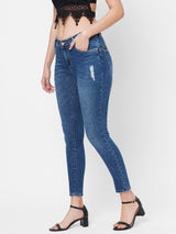 K4068 Mid-Rise Push Up Super Skinny Ripped Jeans - Blue