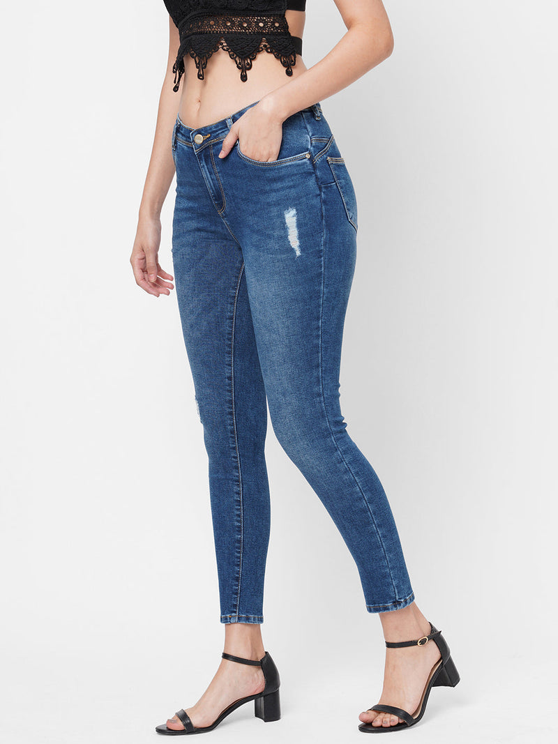 K4068 Mid-Rise Push Up Super Skinny Ripped Jeans - Blue