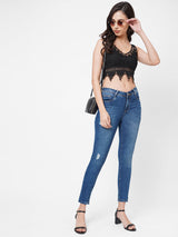 K4068 Mid-Rise Push Up Super Skinny Ripped Jeans - Blue