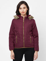 Women Maroon Padded Jackets - Maroon