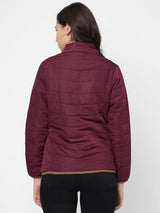 Women Maroon Padded Jackets - Maroon