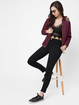 Women Maroon Padded Jackets - Maroon